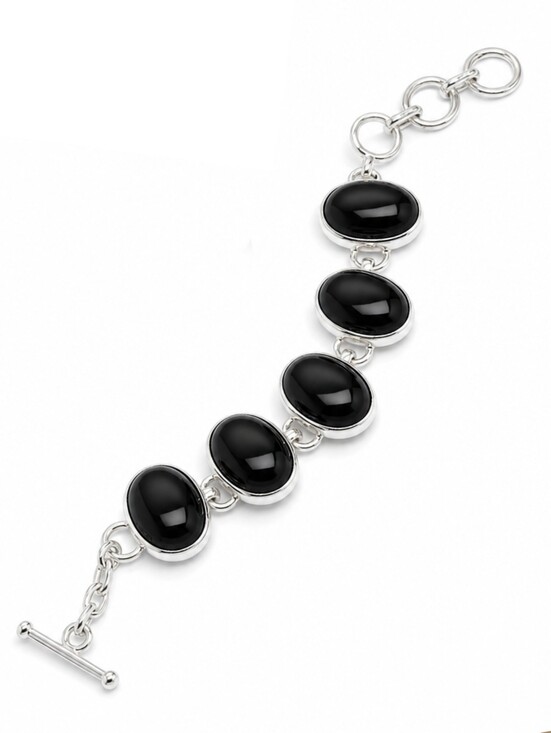 Vintage Jewelry - Vintage Sterling Silver Black Onyx Statement Bracelet Chunky Link 54g